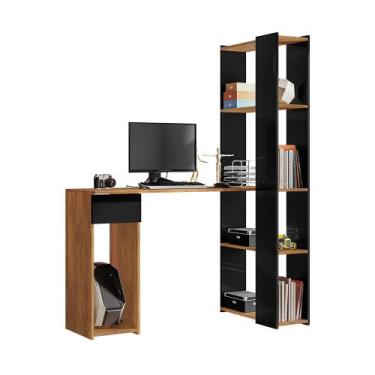 Imagem de Escrivaninha com Estante Dallas Freijó e Preto - D'Rossi - DRossi