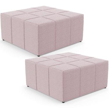 Imagem de Kit 02 Puffs Decorativos Para Sala De Estar Quadrado Milano 90x90 W01 Bouclê Rosê - Lyam Decor