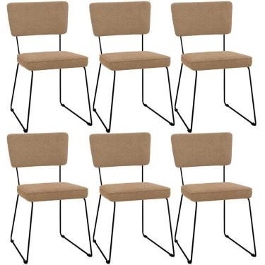 Imagem de Kit 06 Cadeiras Decorativa Estofada Para Sala De Jantar Base Em Aço Allana L02 Bouclê Mostarda