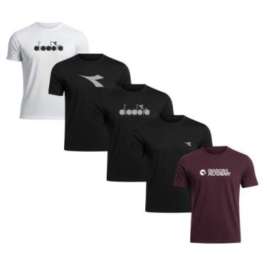 Imagem de Kit 5 Camisetas Diadora Logos Masculina - Preto e Bordô G, G