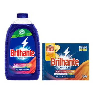 Imagem de Kit Sabão Líquido Lava Roupas Brilhante Limpeza  - Total 3L + Sabão em