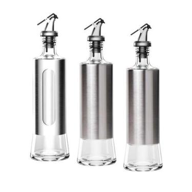 Imagem de Kit 3 Galheteiros Porta Azeite Vinagre Vidro Com Inox 300ml - RIO HOME