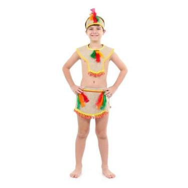 Imagem de Fantasia Índio Infantil Curta Com Cocar - Sulamericana, Bege, P 2 - 4