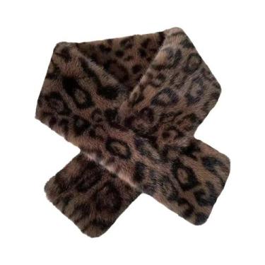 Imagem de Cachecol Feminino Quente Com Estampa De Leopardo Em Pelúcia Sintética,