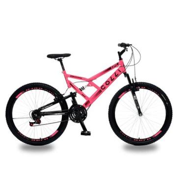 Imagem de Bicicleta aro 26 colli gps v-brake suspensão full rosa neon 18