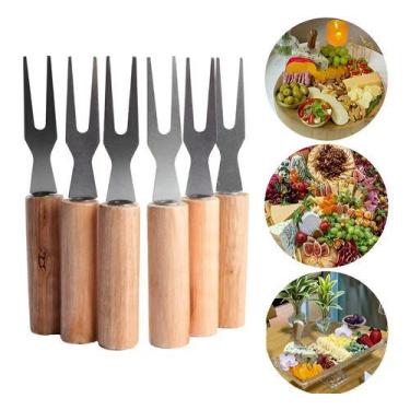 Imagem de 6 Mini Garfos Para Petiscos Fondue Cabo Rústico - Genérico