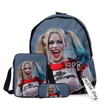 Imagem de Conjunto de mochilas Harleys Quinns School Bag para crianças 3D Anime 