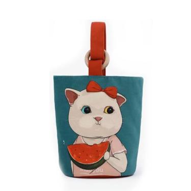 Imagem de Lancheira Cute Cat Anime Canvas 15x20cm reutilizável à prova de vazame