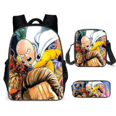 Imagem de Conjunto de mochilas escolares One Punch Man de 3 peças para crianças 