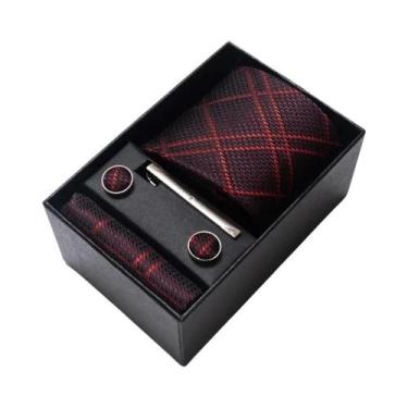 Imagem de Conjunto De Abotoaduras, Gravata E Lenço De Bolso Masculino Listrado R