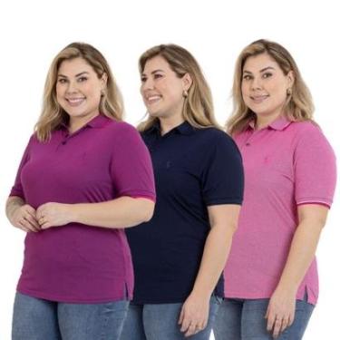 Imagem de Kit 3 Camisa Polo Feminina Plus Size Casual Dia a Dia-Feminino