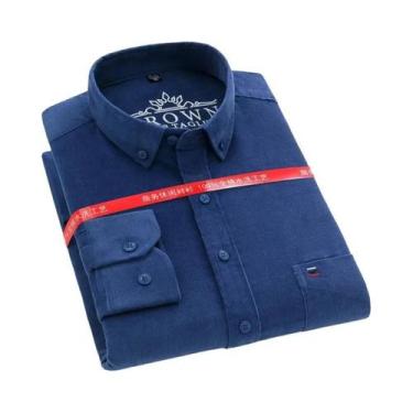Imagem de Camisa De Corduroy Masculina plus Size 7XL 100% Algodão Manga Longa Ca