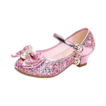 Imagem de Sapatos De Couro PU Para Meninas Com Laço Clássico Salto Alto Para Fes