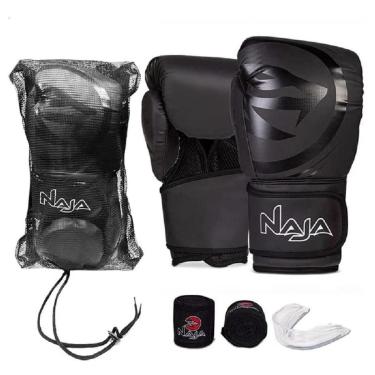 Imagem de Kit Luva de Boxe Muay Thai - Naja Mod. Black Line + Bandagem + Bucal-Unissex