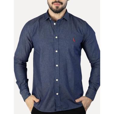 Imagem de Camisa Reserva Masculina Jeans Easy Oxford Blue Denim Azul Índigo-Masculino