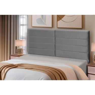 Imagem de Cabeceira Estofados Casal Queen Quarto 1,64cm Lídia Suede Cinza Madelina Decor
