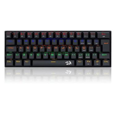 Imagem de Teclado Mecânico Gamer Redragon Lakshmi, Rainbow, Switch Red, ABNT2, 60%, Black - Preto - Unissex -Unissex
