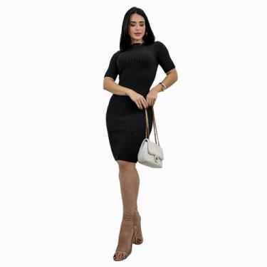 Imagem de Vestido Tricot Modal Feminino Curto Manga Curta Blogueira - Swiss Bout