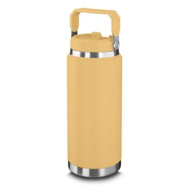 Imagem de Garrafa Térmica Parede Dupla em Aço Inox Amarela 900ml com Alça - Glob