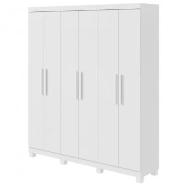 Imagem de Guarda Roupa Casal Jazz 6 Portas de Bater 3 Gavetas MDF-MDP Branco Móveis Lopas