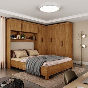 Imagem de Guarda Roupa Casal Modulado 9 Portas Cinamomo 4 Gavetas Hercules MDP com Cama Casal Carioca Móveis
