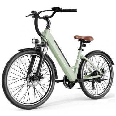 Imagem de Bicicleta Elétrica Jasion YC1 ST Verde 1200W Motor Brushless Bateria Interna Removível 360Wh Pneus 66cm 7 Marchas Suspensão Dianteira 110V