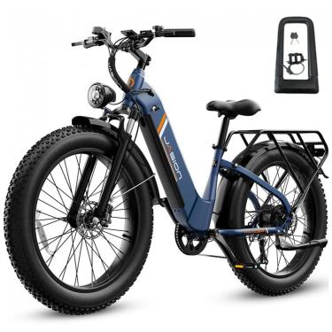 Imagem de Bicicleta elétrica Jasion Thunder azul royal pneus 26x4 motor 750W nominal 1800W pico bateria 48V 18Ah 864Wh quadro alumínio 7 marchas 110V