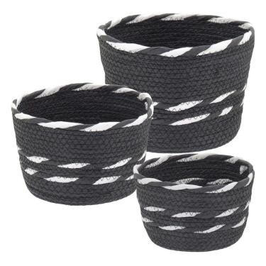Imagem de Jogo 3 Cesta Decorativa Organizadora Multiuso Sawalli Fibra Preto
