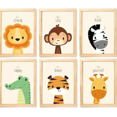 Imagem de Quadro Infantil Safari 6 Un A4 Vidro E Pendurador - SHOPPINGNET
