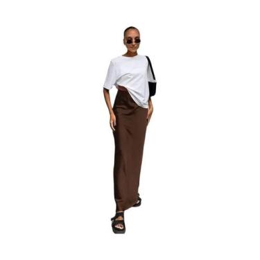 Imagem de Saia Trompete Preta De Cetim Elegante De Cintura Alta Para Mulheres, S