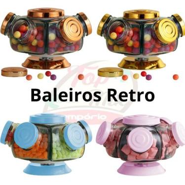 Imagem de Bomboniere Mini Baleiro De Vidro Giratório Retro com Tampa cor:ALEATÓR