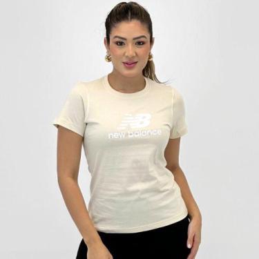 Imagem de Camiseta New Balance Manga Curta Feminina, G, Linho, Branco