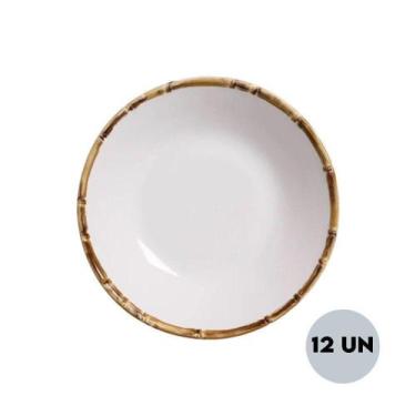 Imagem de Jogo 12 Pratos Fundo Bowl Coup Cerâmica Bambu Scalla 20cm - CERÂMICA S