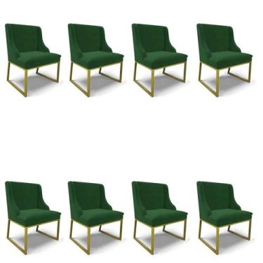Imagem de Cadeira Sala de Jantar Industrial Dourado kit 8 Liz Veludo Verde D03 -