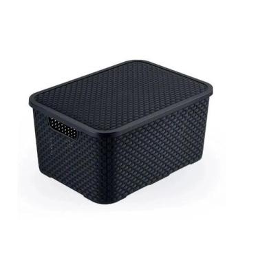 Imagem de Caixa Organizadora com Tampa Rattan 15L - Tendências - KOPECK, Preto