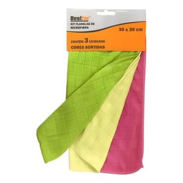 Imagem de Kit 3 Panos Flanelas Multiuso Microfibra 30x30cm - BESTFER
