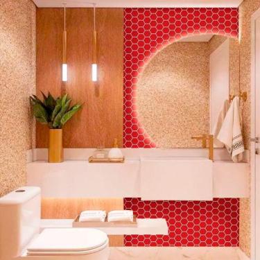 Imagem de Saldão - Papel de Parede Azulejo Lavável para Cozinha Colmeia Vermelho
