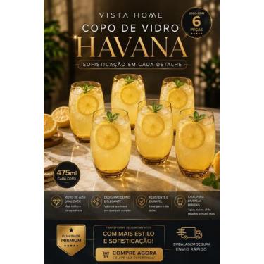 Imagem de Jogo 6 Copos Vidro Havana Âmbar 475ml Vista Home, 370ml, ambar, 6