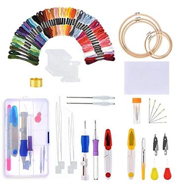 Imagem de Kit Ponto Russo Completo Alto Relevo + Agulhas Para Bordado + 5 Bastidores + Linhas 50 Cores