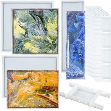 Imagem de Bandeja de enrolar moldes de silicone de resina epóxi bordas levantadas com molduras fixas, quadrado e retangular, conjunto de 7,6 cm, tamanho grande