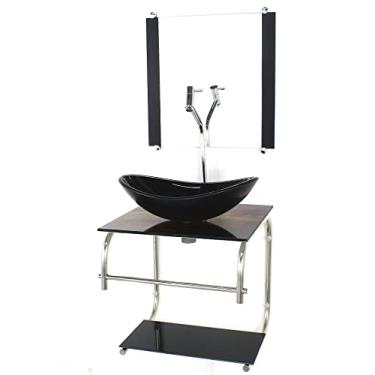 Imagem de GABINETE DE VIDRO CUBA OVAL 40CM INOX MADEIRA RUSTICA COM TORNEIRA CROMADA