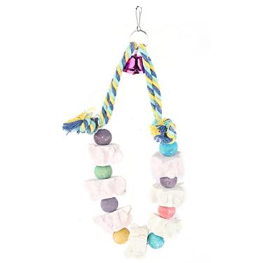 Imagem de Brinquedos de mastigar de papagaio HEEPDD, blocos de nó, pedras de moagem, brinquedos de mordida de gaiola, contas de madeira coloridas, sinos, brinquedo pendente para Conures