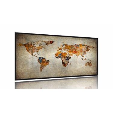 Imagem de Quadro Mapa Mundi Rústico Para Sala Quarto Escritório 130x60 Moldura Preta 2x2