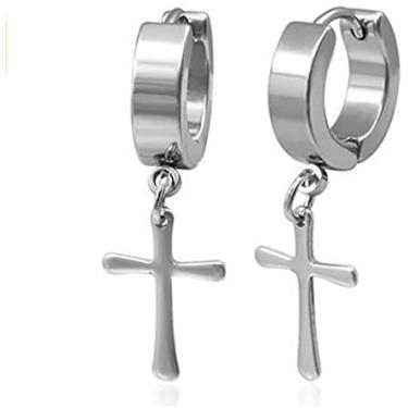 Imagem de Brinco de cruz masculino aço inox prata