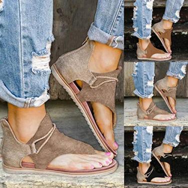 Imagem de Masbird Sandálias femininas casuais de verão sandálias femininas plataforma sólida fivela tira sandálias elegantes sandálias de praia com bico aberto, Z14-cáqui, 9.5-10