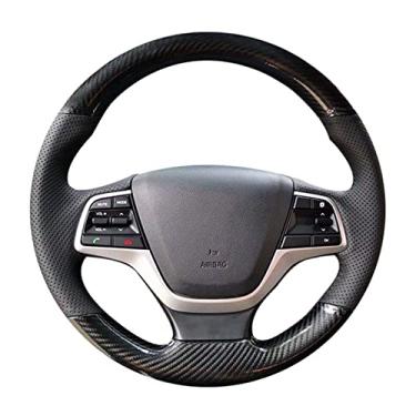 Imagem de JEZOE Capa de volante de carro personalizada costurada à mão de couro, para Hyundai Elantra 4 2016-2019 Solaris 2017-2019 Acessórios do carro