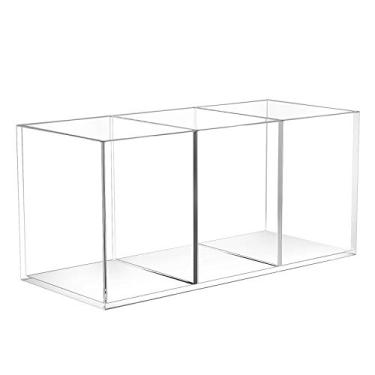 Imagem de Dingelex Suporte de caneta de acrílico com 3 compartimentos, organizador de copos de lápis transparente para armazenamento de acessórios de mesa de bancada, suporte de lápis grande de acrílico