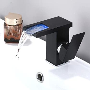 Imagem de Conjunto de torneira de bacia de banheiro com cascata de latão, misturador de água quente fria, guindaste, torneira de pia, mudança de cor por torneiras de fluxo de água, preto A, China