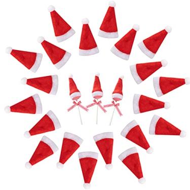 Imagem de 36 pçs 1" Mini chapéus de Papai Noel vermelhos de Natal - tampa de doces de garrafa de pirulito chapéus de Papai Noel para decoração de festa de Natal Boneca prática