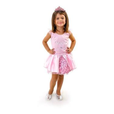 Imagem de Fantasia Vestido Tutu Princesa Aurora Rosa Luxo Infantil - Anjo Fantas